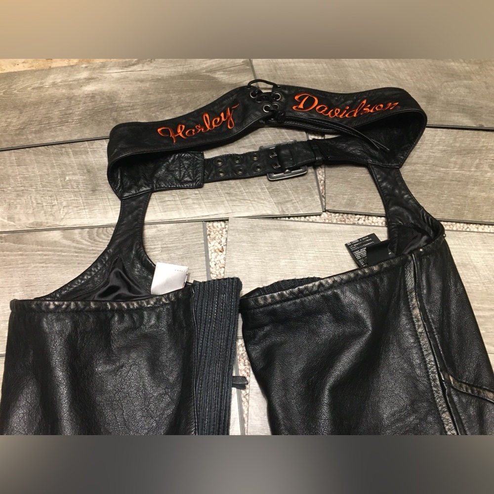 Womens Harley-Davidson Leather Chaps Riding Chopper Motorcycle Black Pants Small - Picture 11 of 12